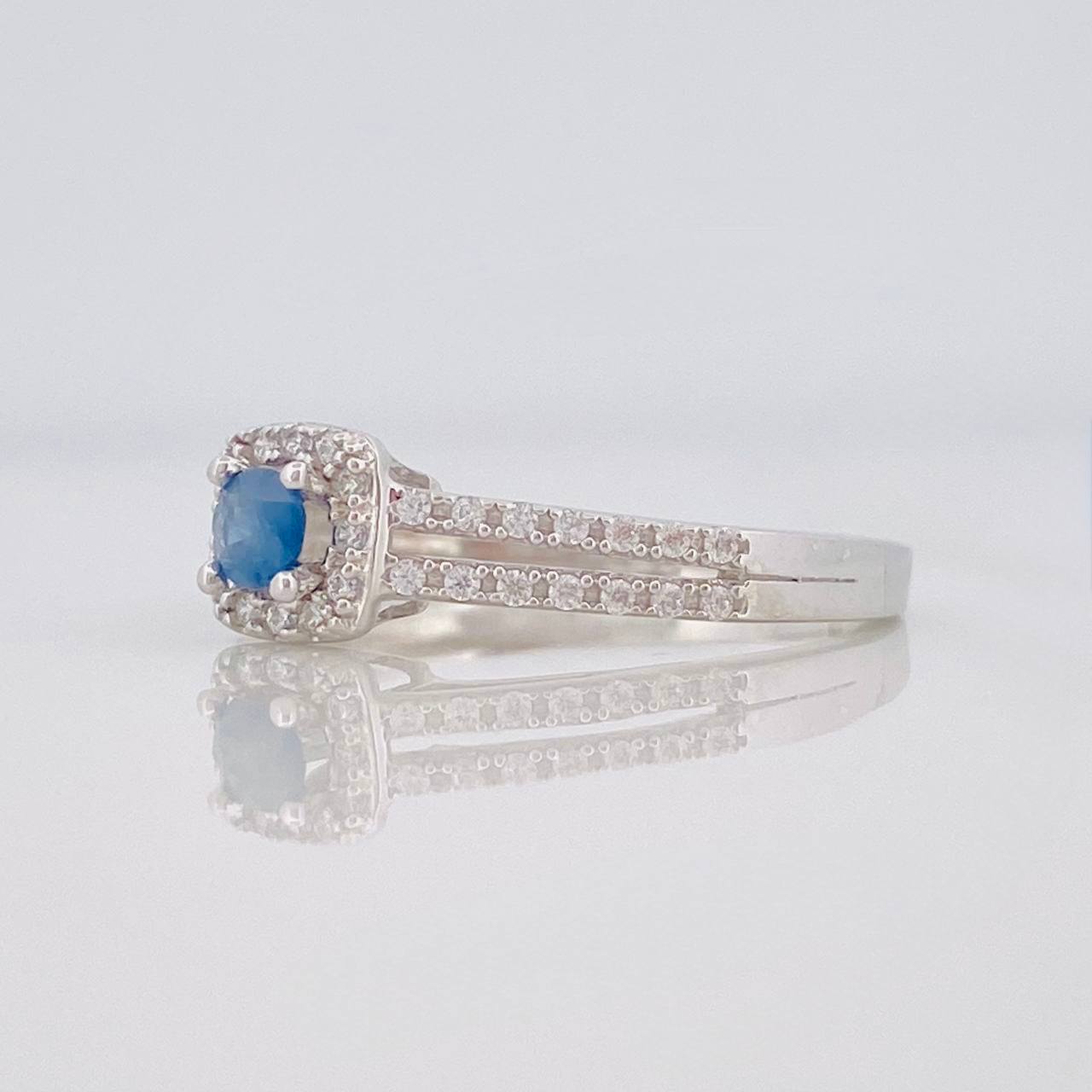 Square Halo Ring Sapphire 17 Pts 1.7 g / T6 3/4 Silver 925