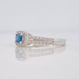 Square Halo Ring Sapphire 17 Pts 1.7 g / T6 3/4 Silver 925