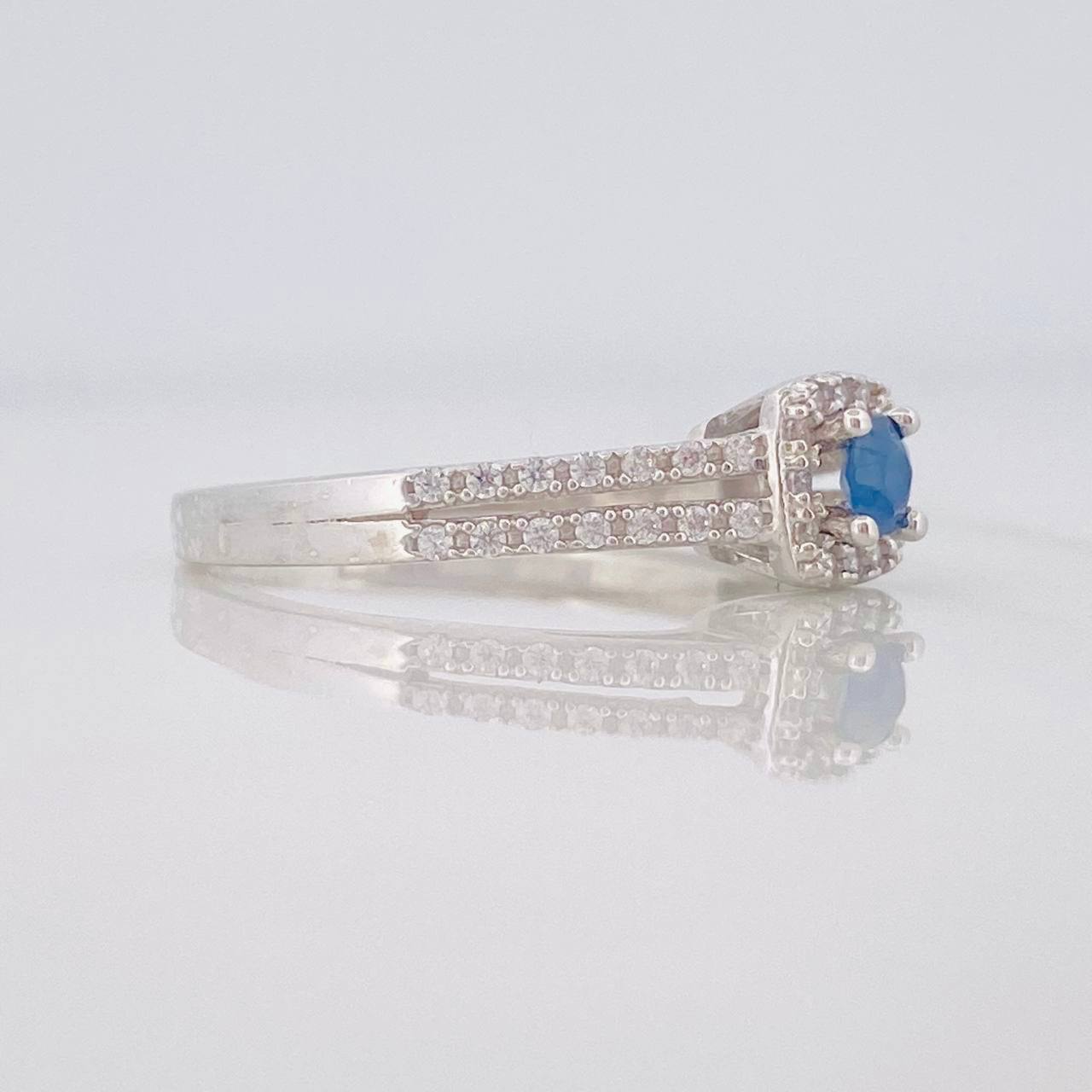 Square Halo Ring Sapphire 17 Pts 1.7 g / T6 3/4 Silver 925