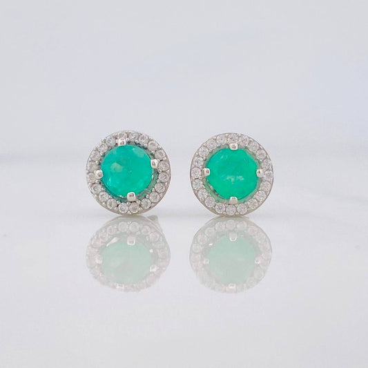 Stud Earrings Circle Halo Emerald 80 Pts 2 g / in / 8 mm Silver 925