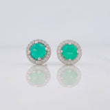Stud Earrings Circle Halo Emerald 80 Pts 2 g / in / 8 mm Silver 925