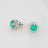 Stud Earrings Circle Halo Emerald 80 Pts 2 g / in / 8 mm Silver 925