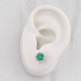 Stud Earrings Circle Halo Emerald 80 Pts 2 g / in / 8 mm Silver 925