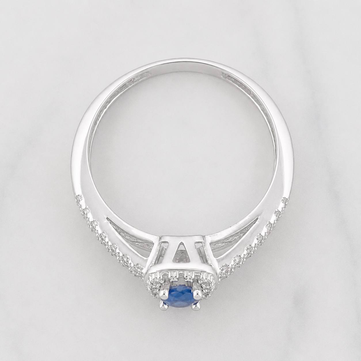 Square Halo Ring Sapphire 17 Pts 1.7 g / T6 3/4 Silver 925