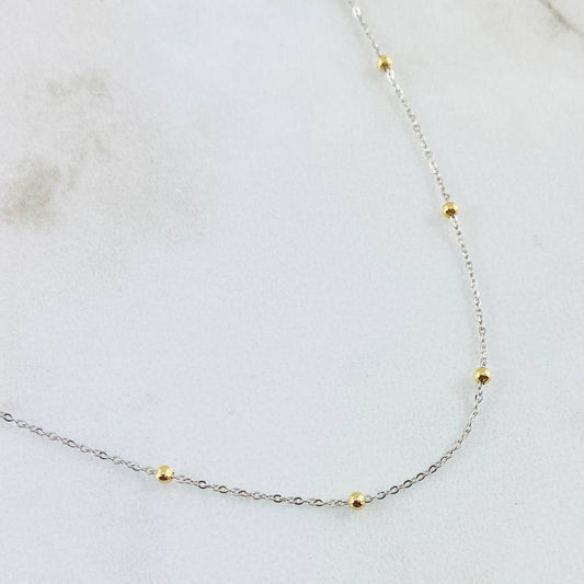 Cadena Aro Seguido Bolas 1.15gr / 17 3/4 in / Dos Oros Amarillo Blanco +3 18K