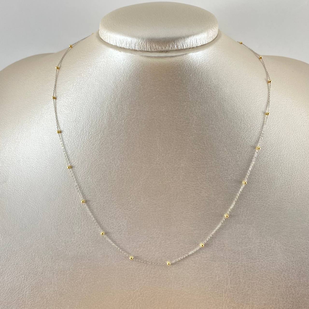 Cadena Aro Seguido Bolas 1.15gr / 17 3/4 in / Dos Oros Amarillo Blanco +3 18K