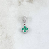 Dije Sello Trébol 1.35gr / 1.8cm / Esmeraldas 12pts Oro Blanco 18K (Joya) ©