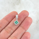 Dije Sello Trébol 1.25gr / 1.8cm / Esmeraldas 12pts Oro Blanco 18K (Joya) ©