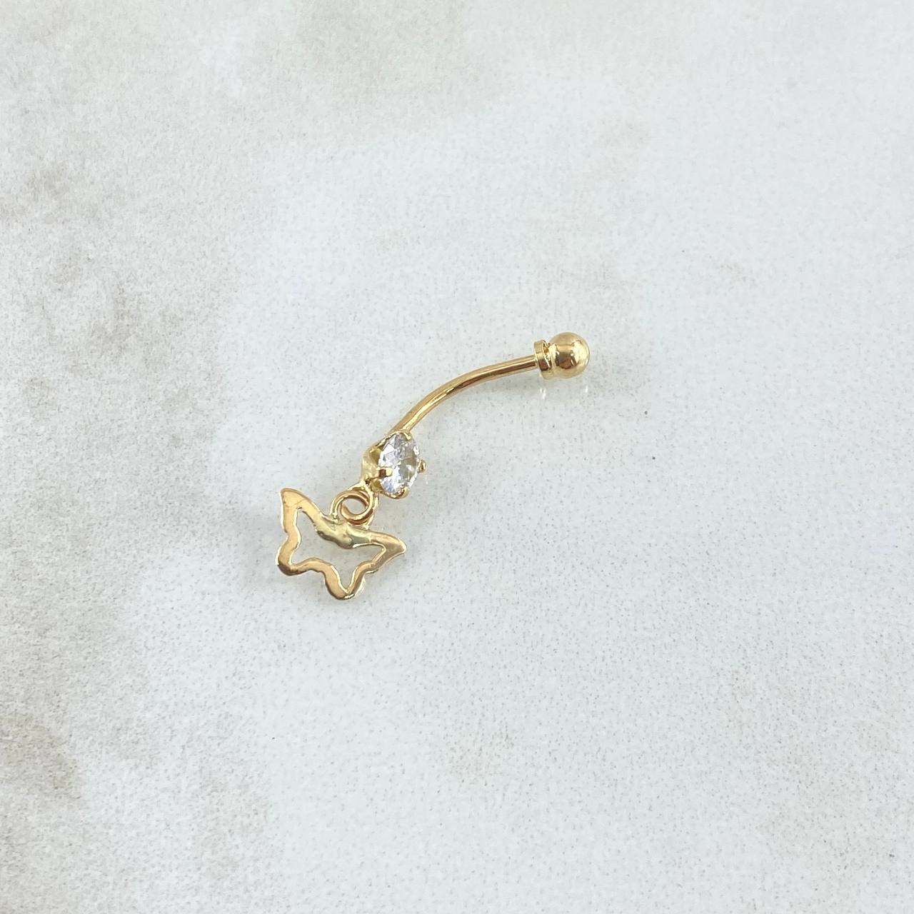 Piercing Navel Butterfly Silhouette Pendant 0.65gr / 2.5cm / White Zircon Threaded Bead 18K Yellow Gold (Jewel) ©