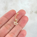 Piercing Navel Butterfly Silhouette Pendant 0.65gr / 2.5cm / White Zircon Threaded Bead 18K Yellow Gold (Jewel) ©