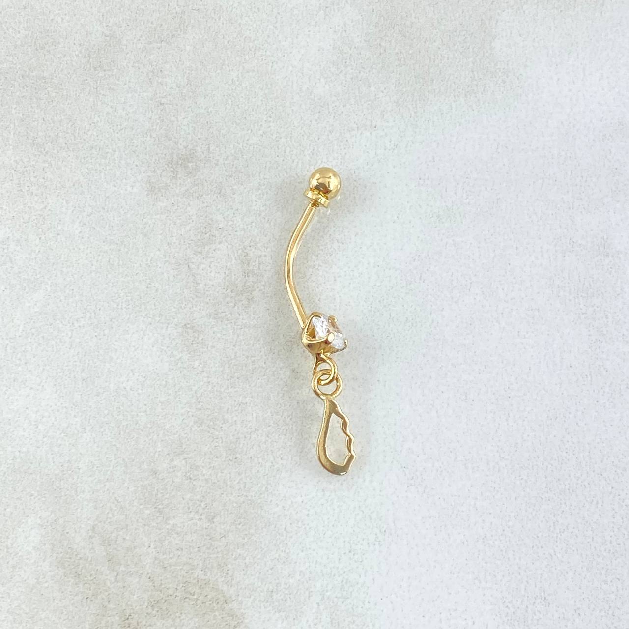 Piercing Ombligo Ala Silueta Colgante 0.55gr / 2.7cm / Circon Blanco Rosca Bola Oro Amarillo 18K (Joya) ©
