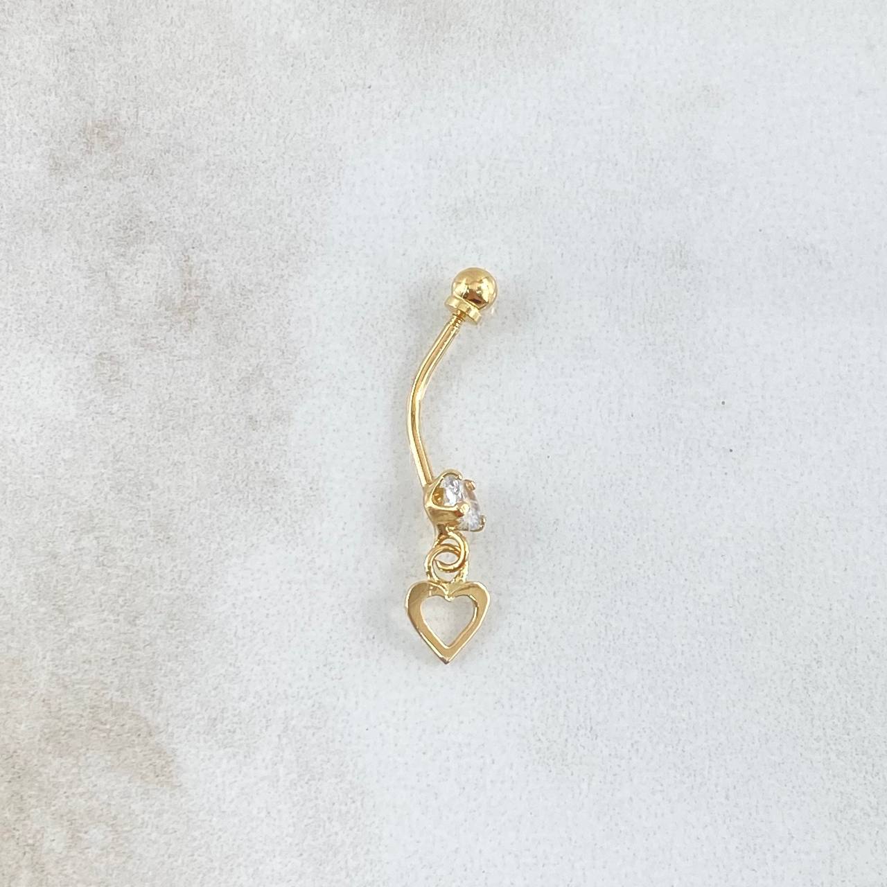 Piercing Ombligo Corazón Silueta Colgante 0.55gr / 2.7cm / Circon Blanco Rosca Bola Oro Amarillo 18K (Joya) ©