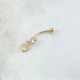 Piercing Ombligo Corazón Silueta Colgante 0.55gr / 2.7cm / Circon Blanco Rosca Bola Oro Amarillo 18K (Joya) ©
