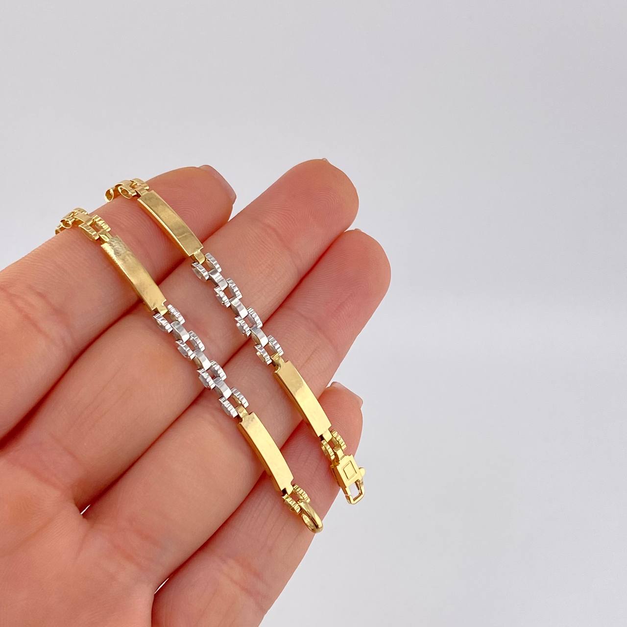 Pulso Placa Correa 5.2 g / 8 in / 3.6 mm Dos Oros Amarillo Blanco 18K