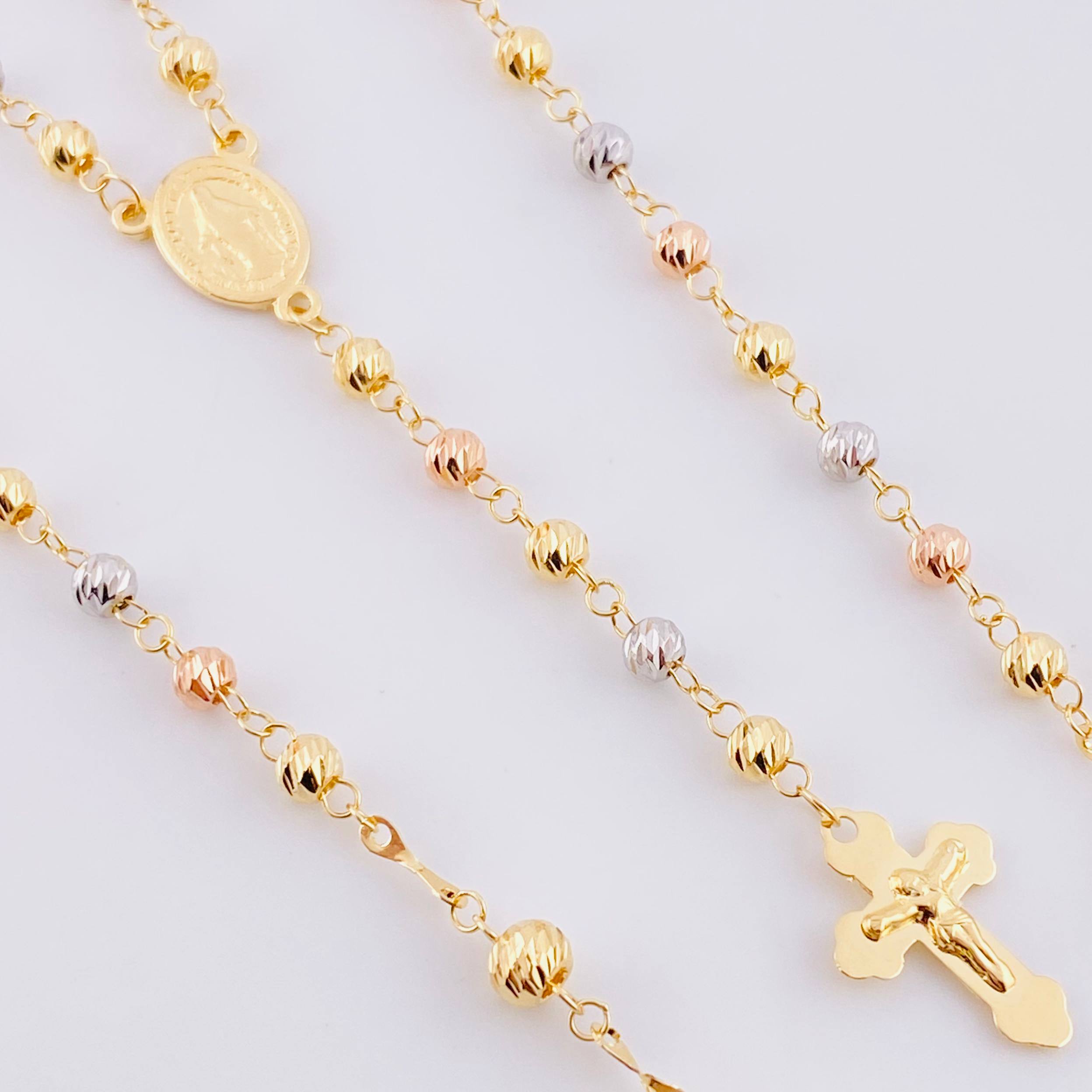 Rosary Miraculous Virgin 5.9g / 18 1/2 in / 3mm Three Golds 18K