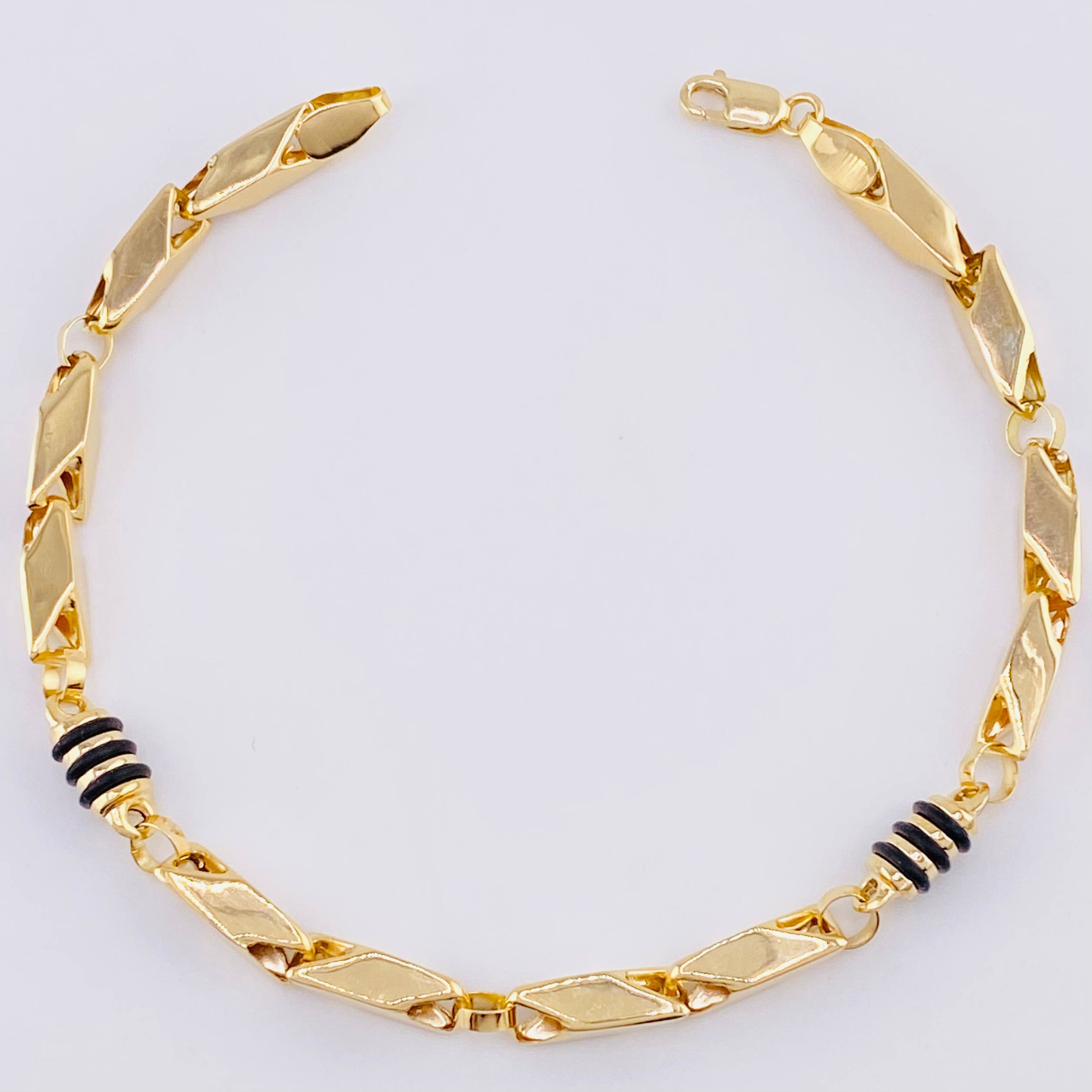Bracelet Rustic Black Rubber 5.65 g / 7 3/4 in / 5 mm Yellow Gold 18K