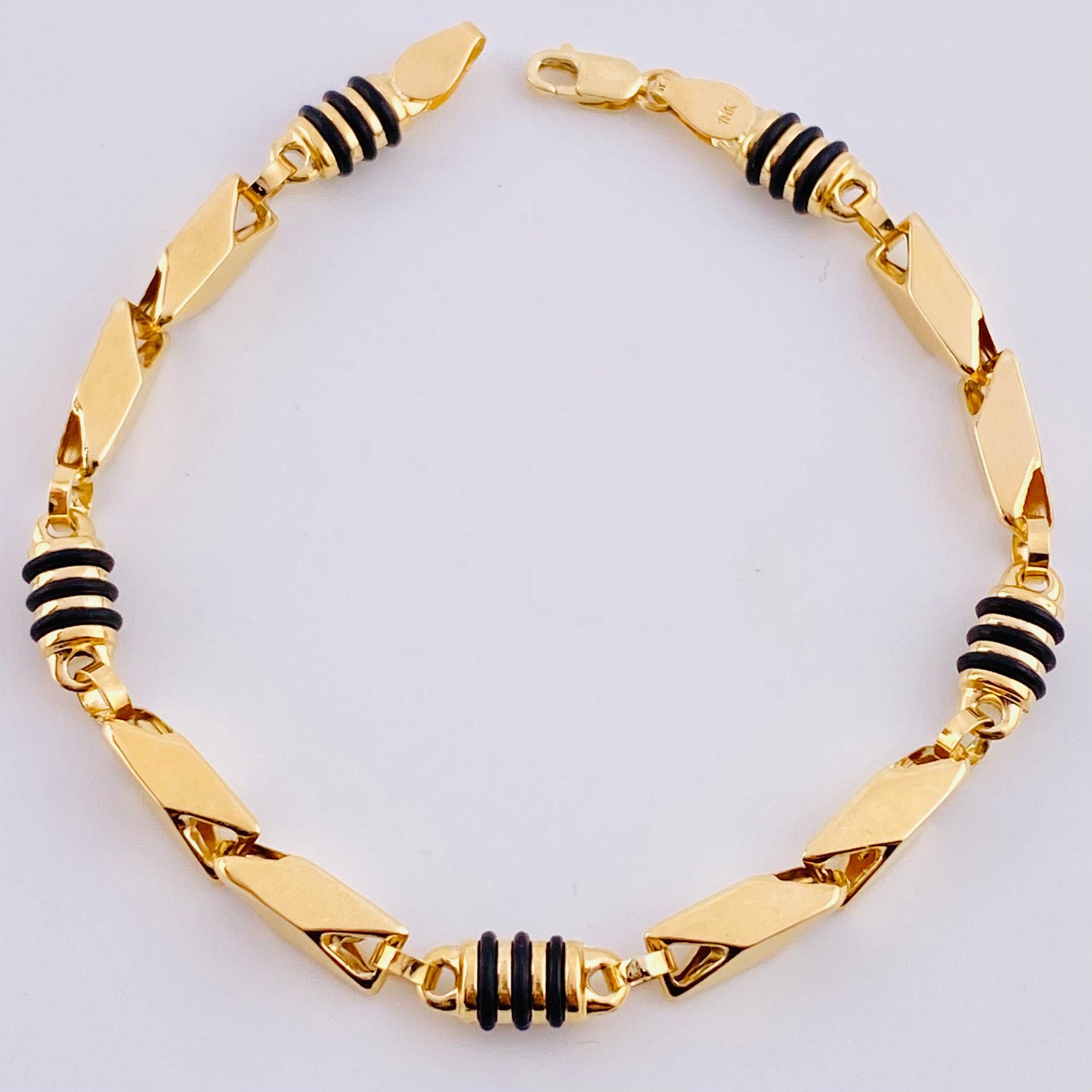 Bracelet Rustic Black Rubber 5.25 g / 7 1/4 in / 5 mm Yellow Gold 18K