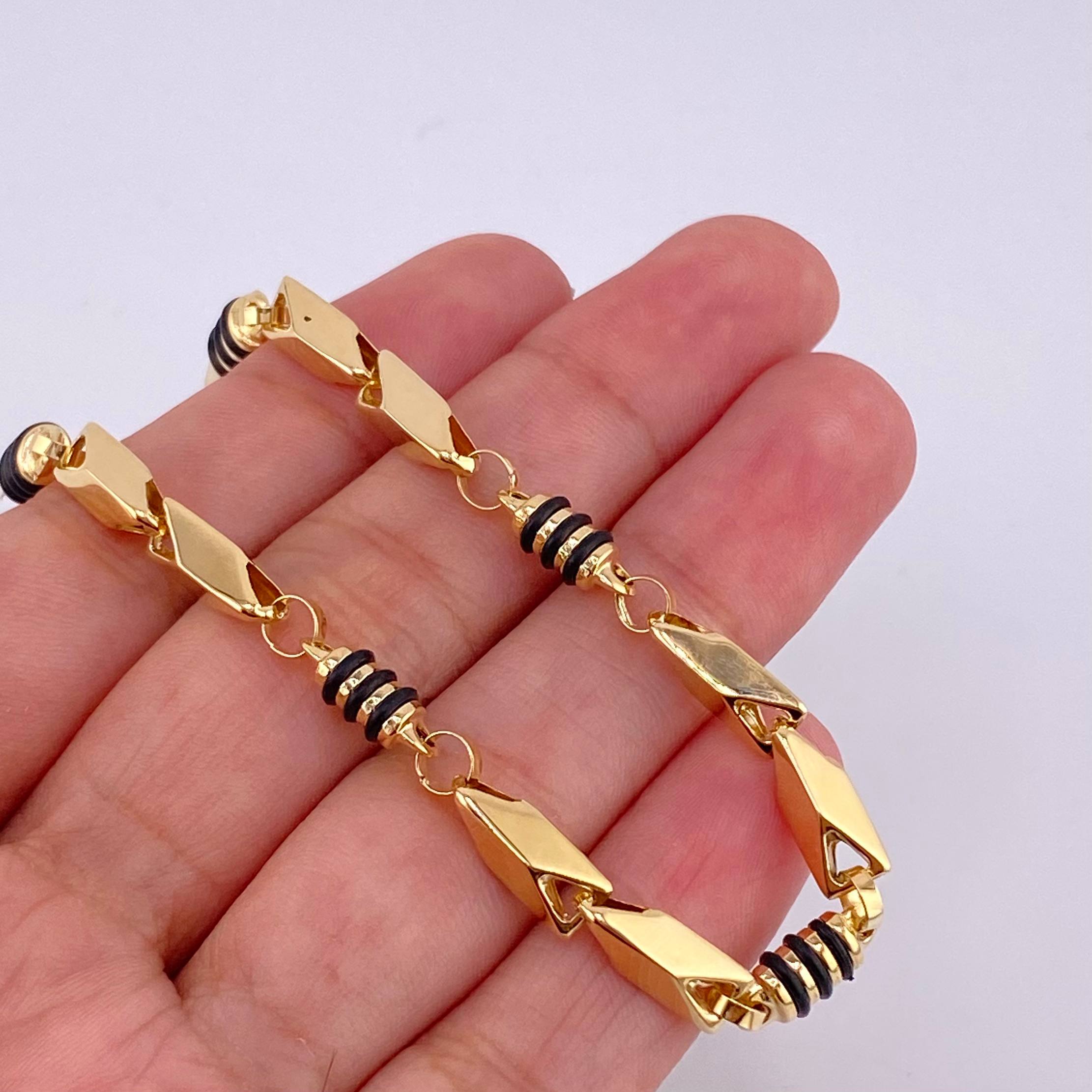 Bracelet Rustic Black Rubber 5.25 g / 7 1/4 in / 5 mm Yellow Gold 18K