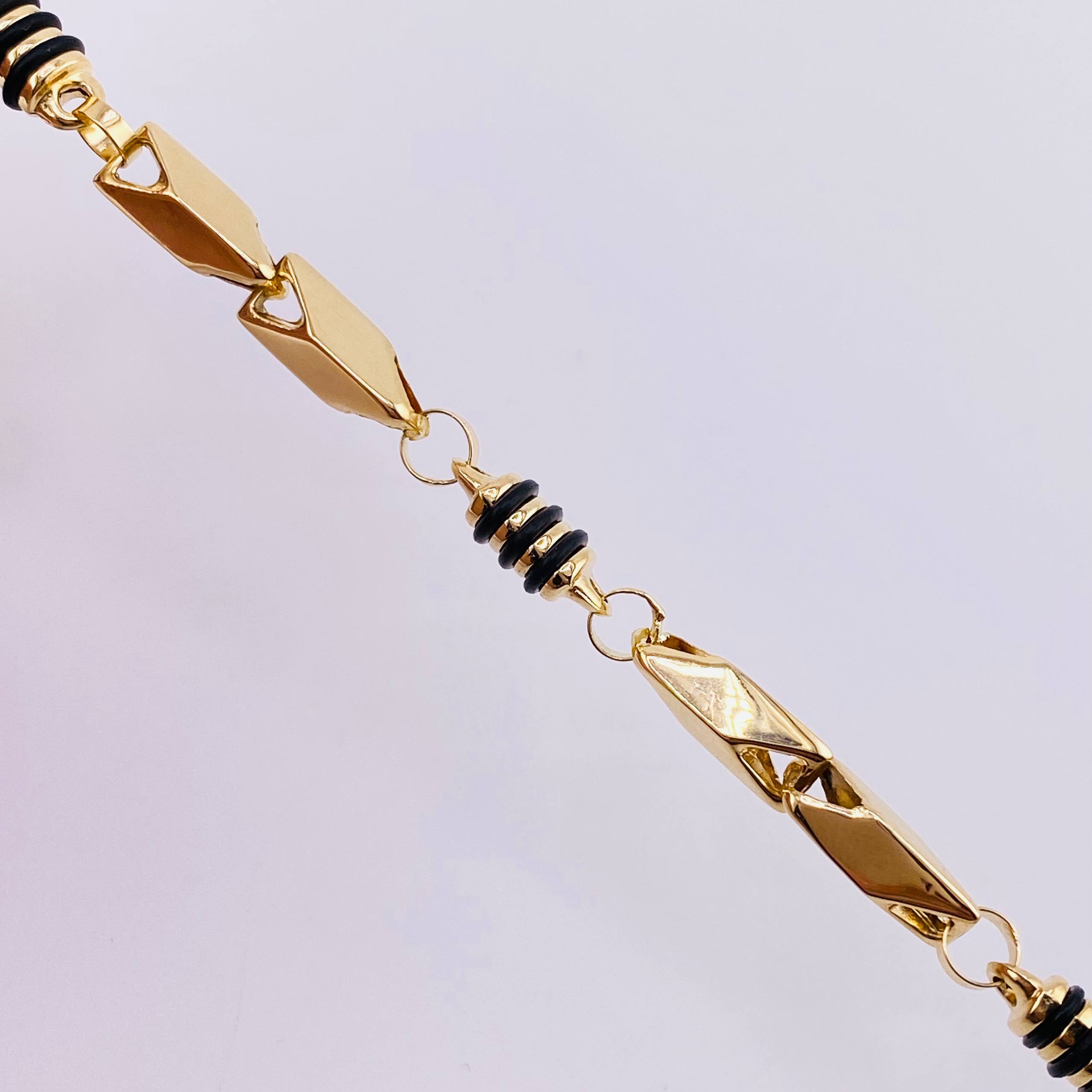 Bracelet Rustic Black Rubber 5.25 g / 7 1/4 in / 5 mm Yellow Gold 18K