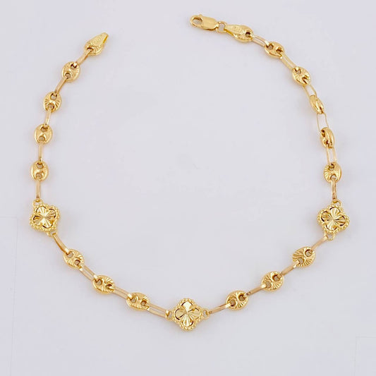 18K Yellow Gold Clover Diamond Cut Anklet 6 g / 8 3/4 in / 4.8 mm