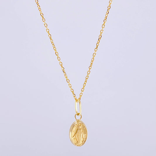 Set Cadena Aro Seguido + Dije Virgen De La Milagrosa / 1 g / 17 3/4 in Oro Amarillo 18K