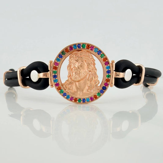 Pulso Rostro Cristo 24.7gr / 7 3/4in / Dos Oros Blanco Rosa 18K $