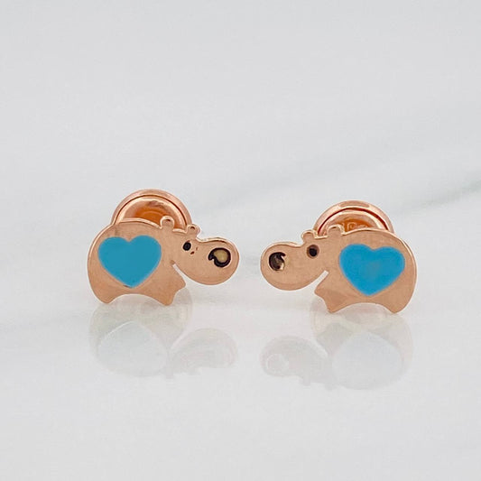 Stud Earrings Hippopotamus 0.85 g / in / 9.61 mm Rose Gold 18K