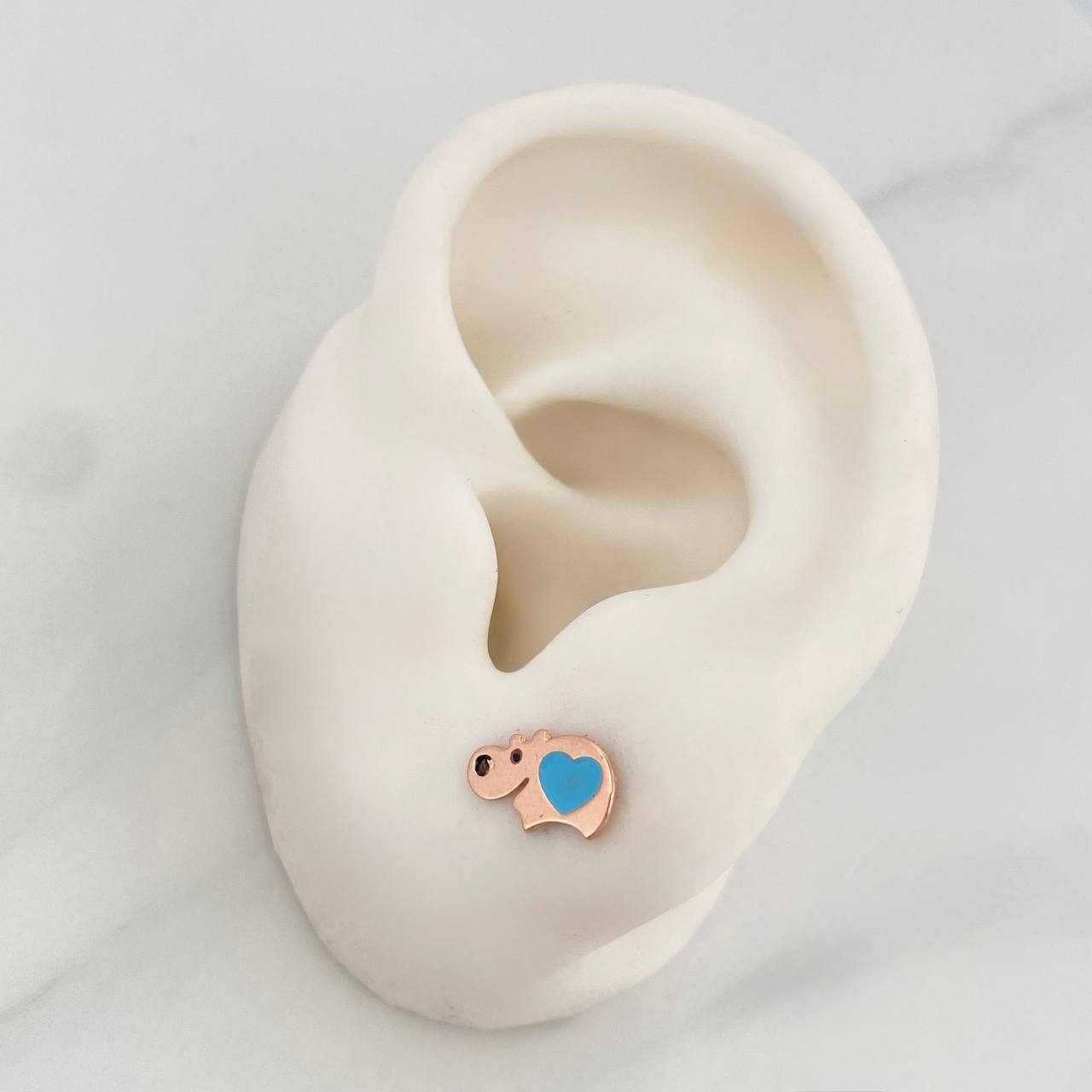 Stud Earrings Hippopotamus 0.85 g / in / 9.61 mm Rose Gold 18K