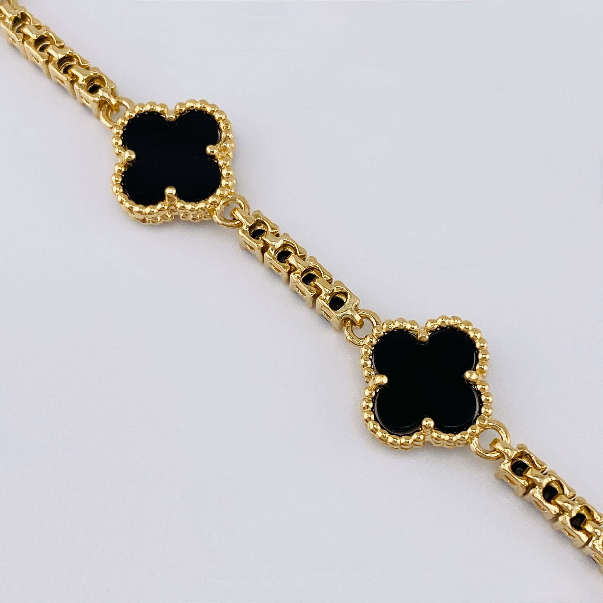 Pulso Trebol Negro 18.05 g / 7 1/2 in / 3.1 mm Oro Amarillo 18K