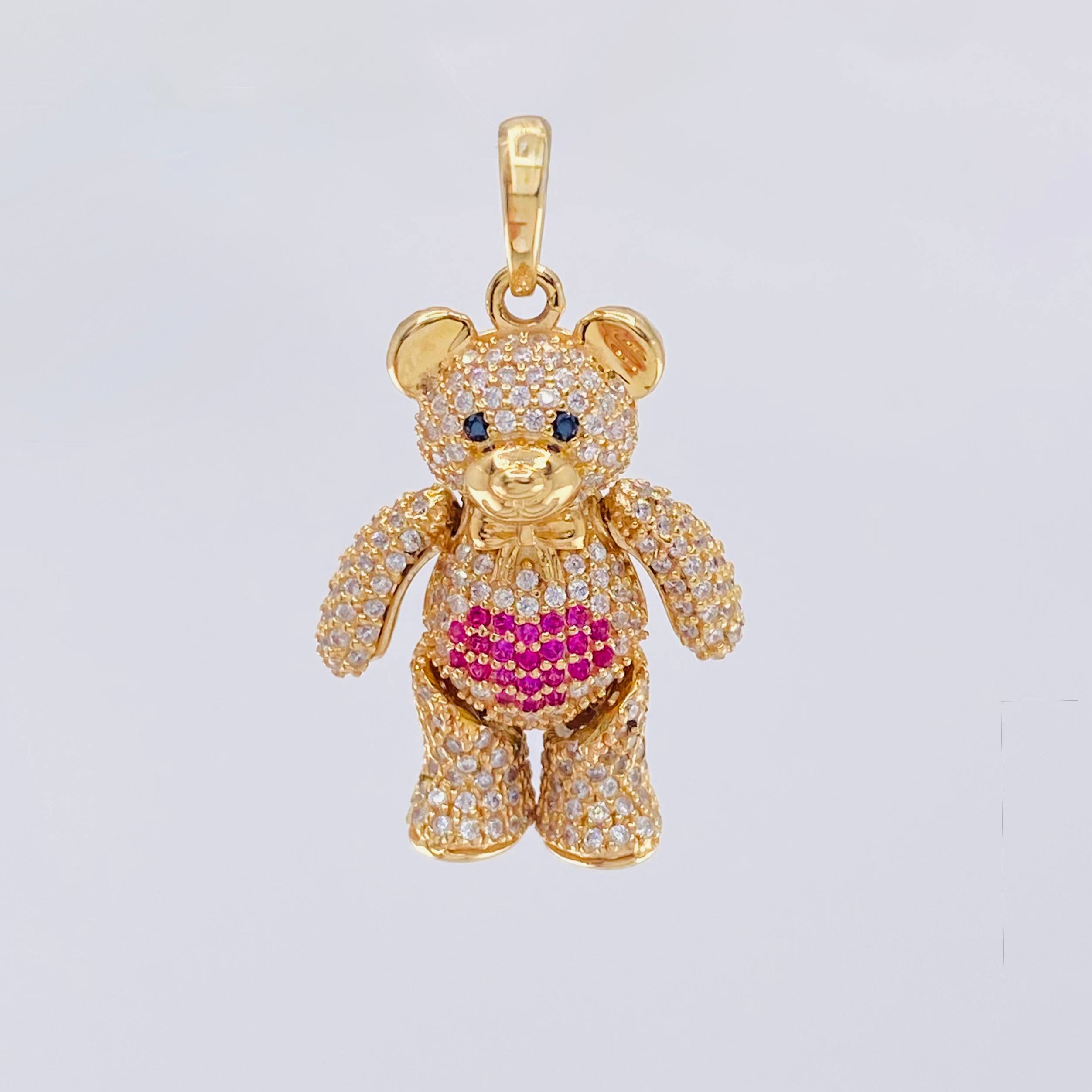 Articulated Bear Pendant Heart 8.3 g / 1 1/2 in 18K Yellow Gold