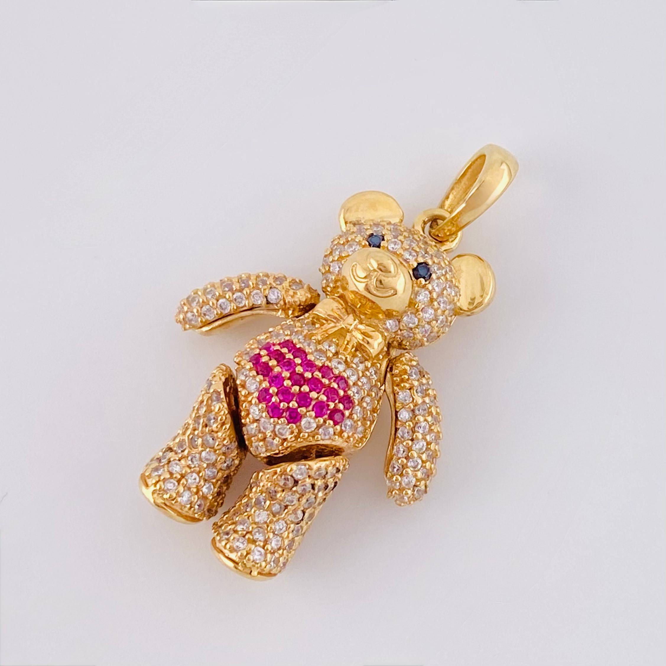 Articulated Bear Pendant Heart 8.3 g / 1 1/2 in 18K Yellow Gold