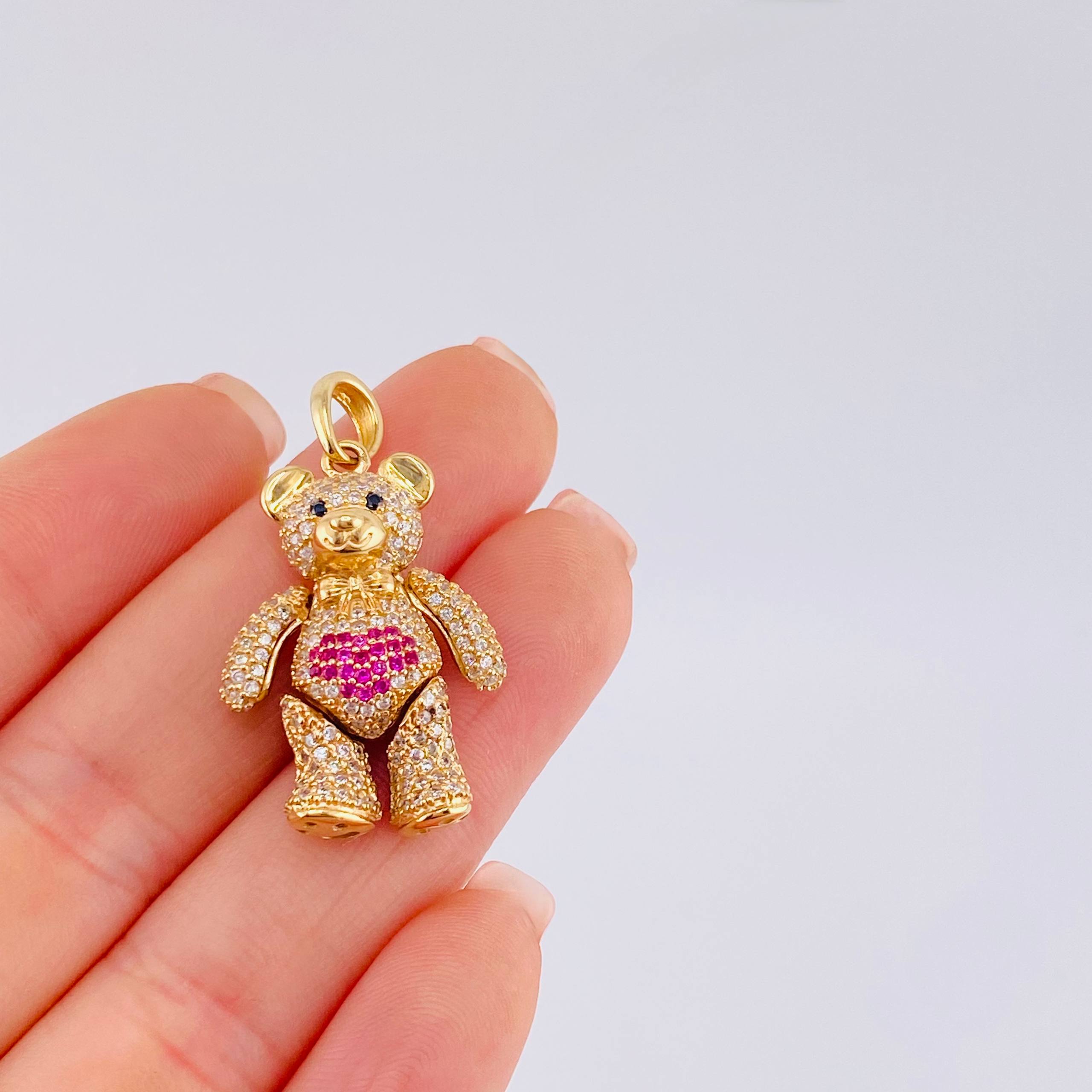 Articulated Bear Pendant Heart 8.3 g / 1 1/2 in 18K Yellow Gold