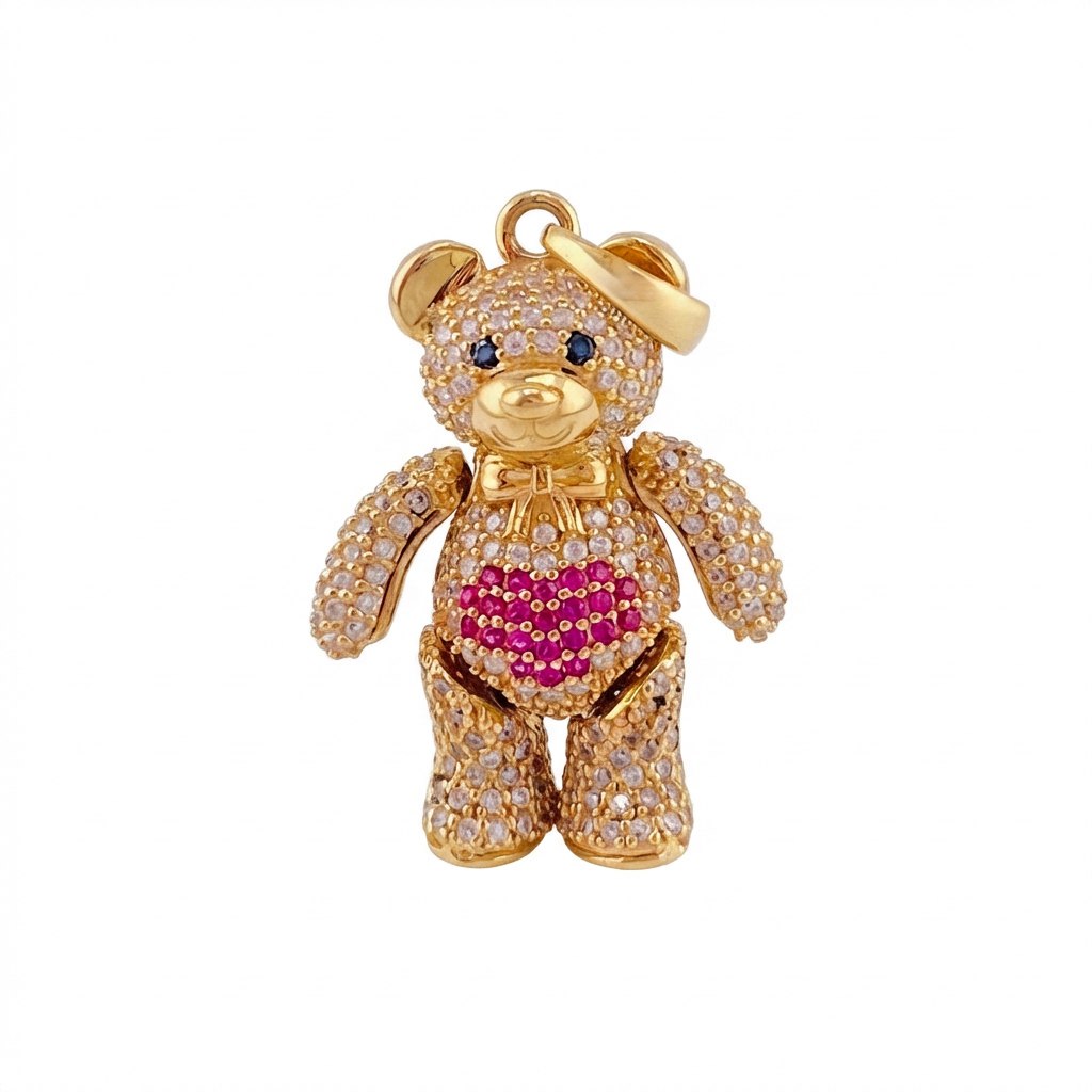 Articulated Bear Pendant Heart 8.3 g / 1 1/2 in 18K Yellow Gold