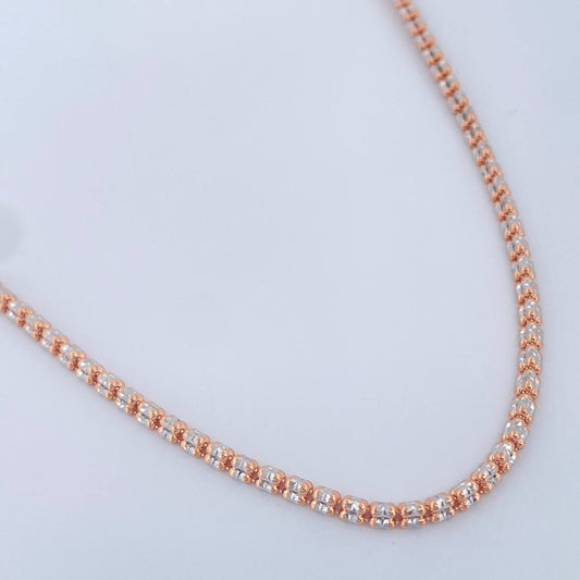 Cadena Ice 12.8gr / 24 1/4 in / Dos Oros Blanco Rosa +4 14K Italy $