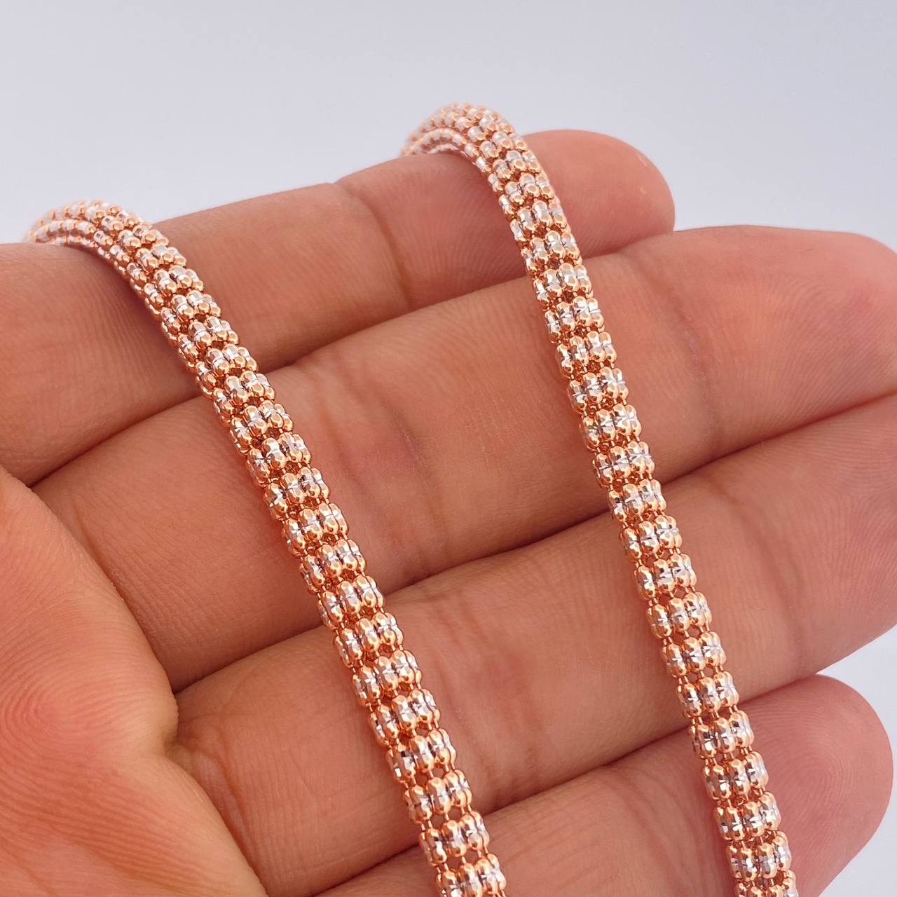 Cadena Ice 35.25gr / 26 1/4 in / Dos Oros Blanco Rosa +4 14K Italy $
