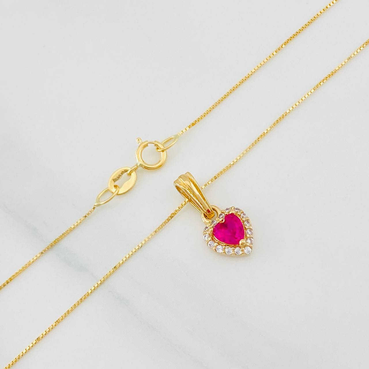 Set Cadena Veneciana + Dije Halo Corazón / 1.7g / 16 in Oro Amarillo 18K