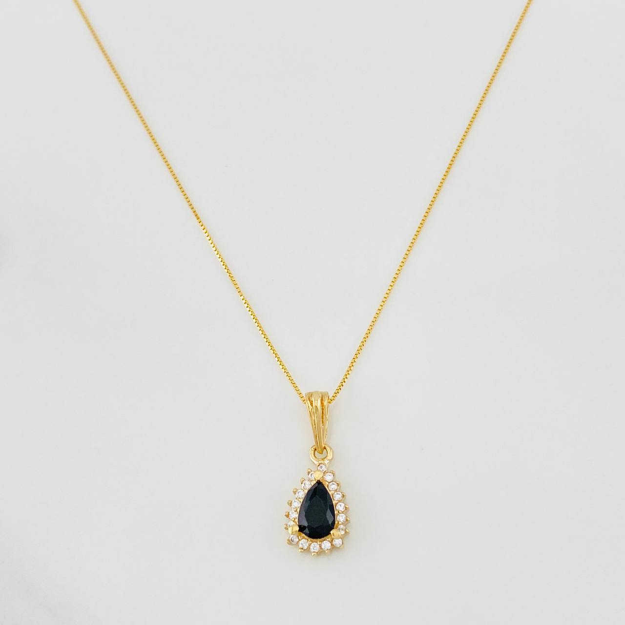 Set Cadena Veneciana + Dije Halo Lágrima / 1.9g / 16 in Oro Amarillo 18K