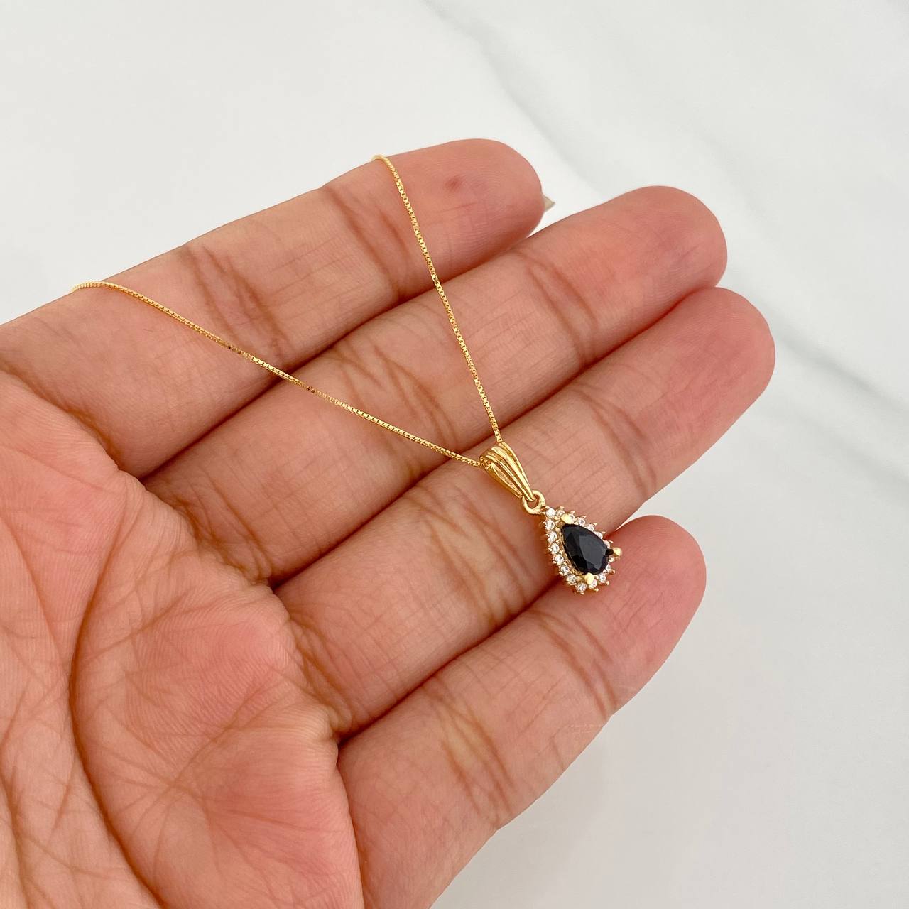 Set Cadena Veneciana + Dije Halo Lágrima / 1.9g / 16 in Oro Amarillo 18K