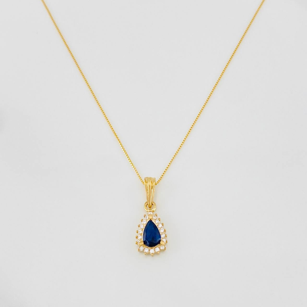 Set Cadena Veneciana + Dije Halo Lágrima / 1.95g / 16 in Oro Amarillo 18K