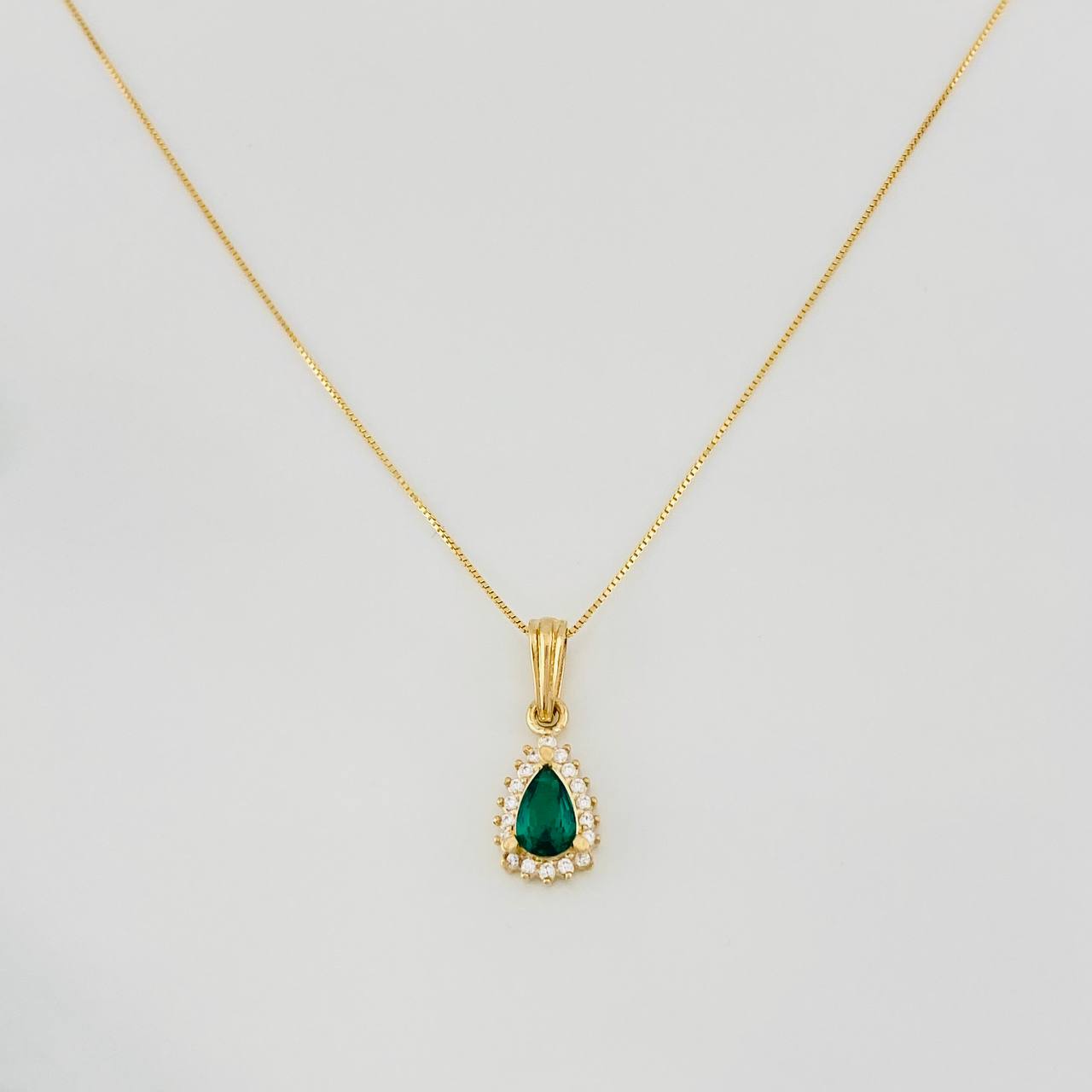 Set Cadena Veneciana + Dije Halo Lágrima / 1.95g / 16 in Oro Amarillo 18K