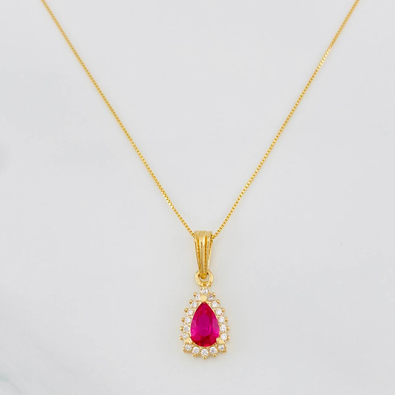 Set Cadena Veneciana + Dije Halo Lágrima / 1.95g / 16 in Oro Amarillo 18K