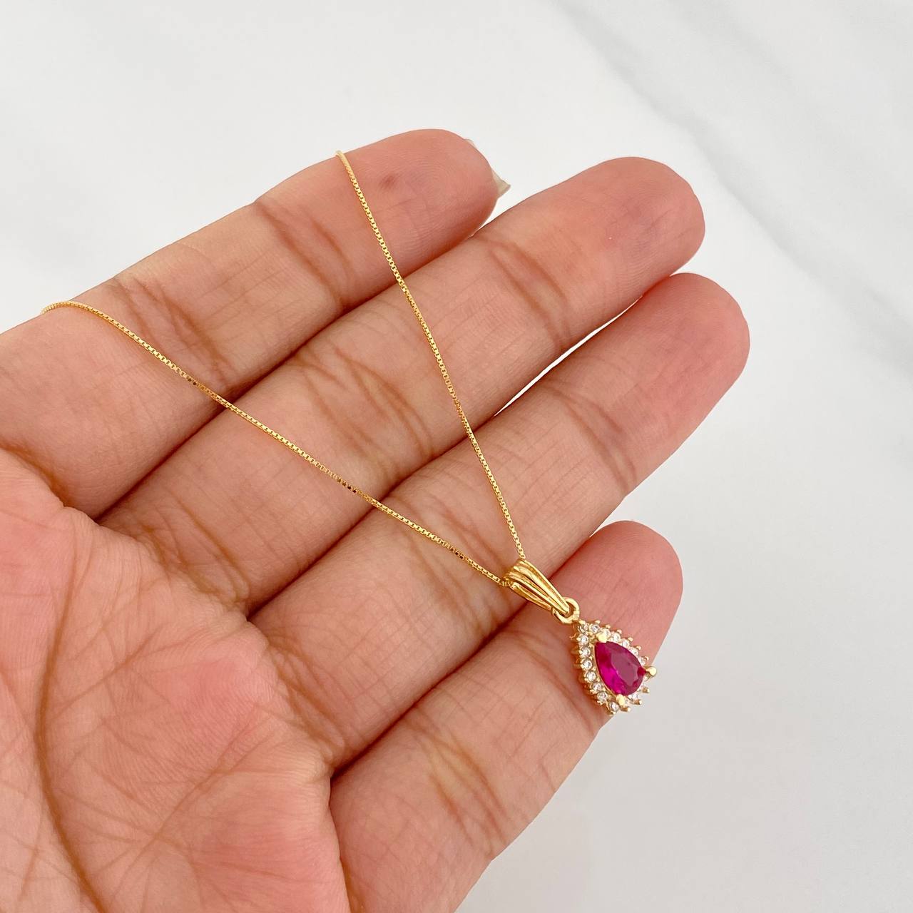 Set Cadena Veneciana + Dije Halo Lágrima / 1.95g / 16 in Oro Amarillo 18K