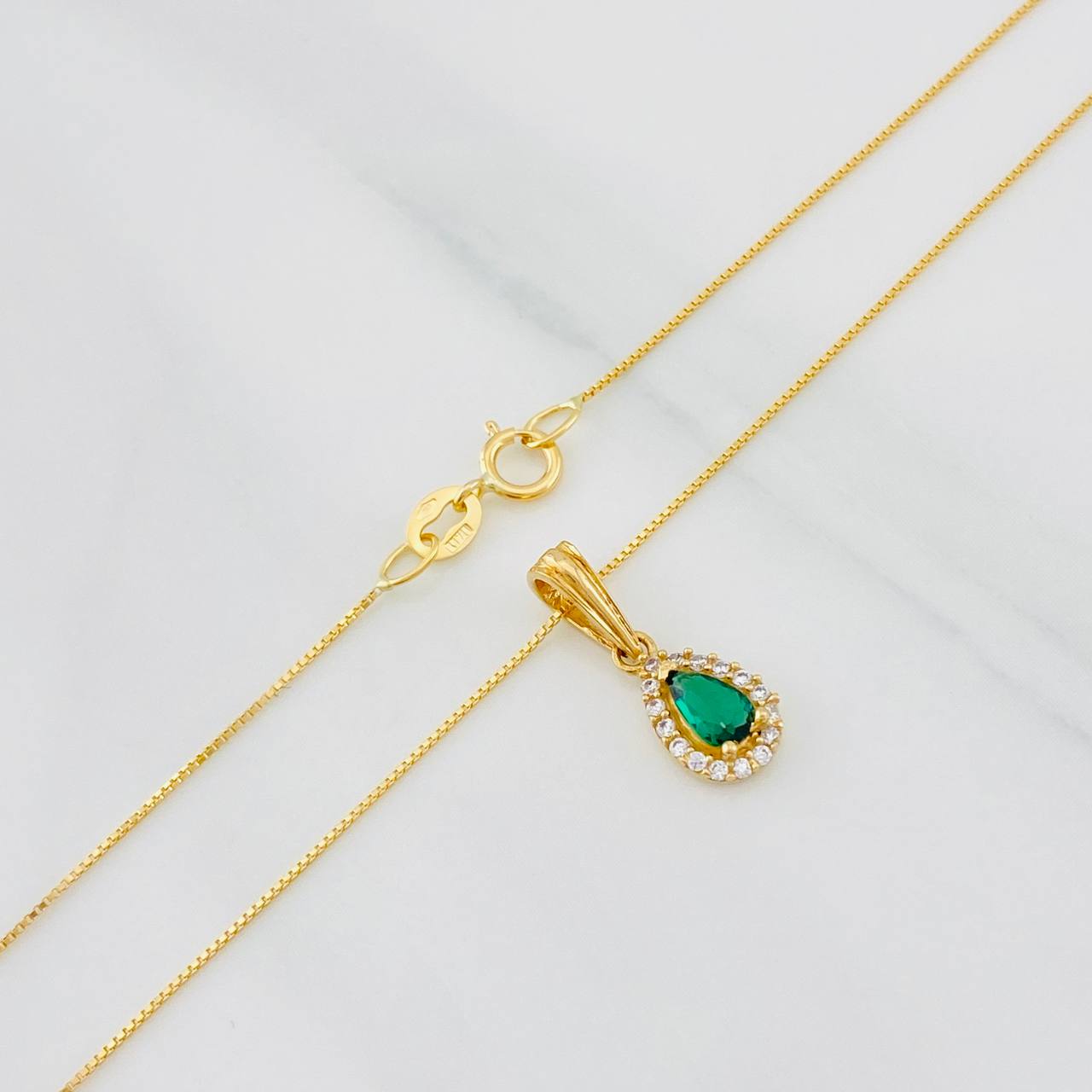 Set Cadena Veneciana + Dije Halo Lágrima / 1.5g / 16 in Oro Amarillo 18K