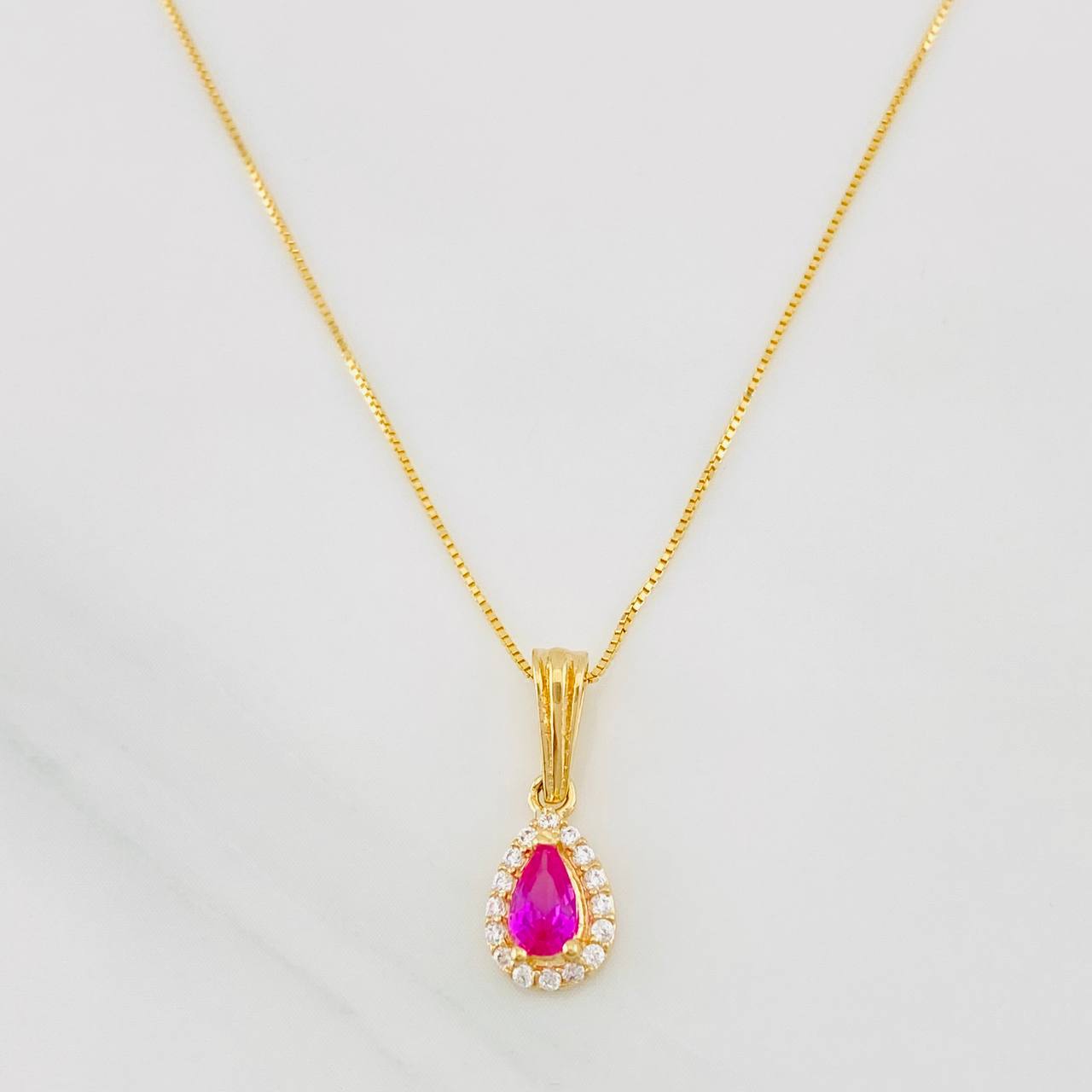 Set Cadena Veneciana + Dije Lágrima / 1.55g / 16 in Oro Amarillo 18K