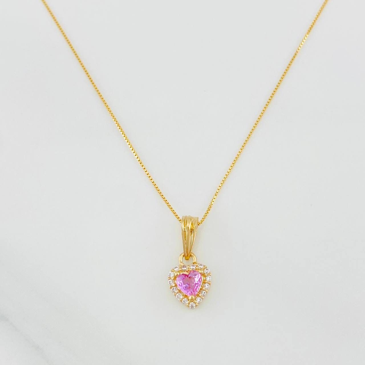 Set Cadena Veneciana + Dije Halo Corazón / 1.75g / 16 in Oro Amarillo 18K