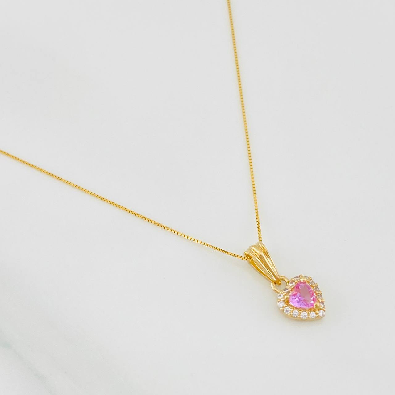 Set Cadena Veneciana + Dije Halo Corazón / 1.75g / 16 in Oro Amarillo 18K