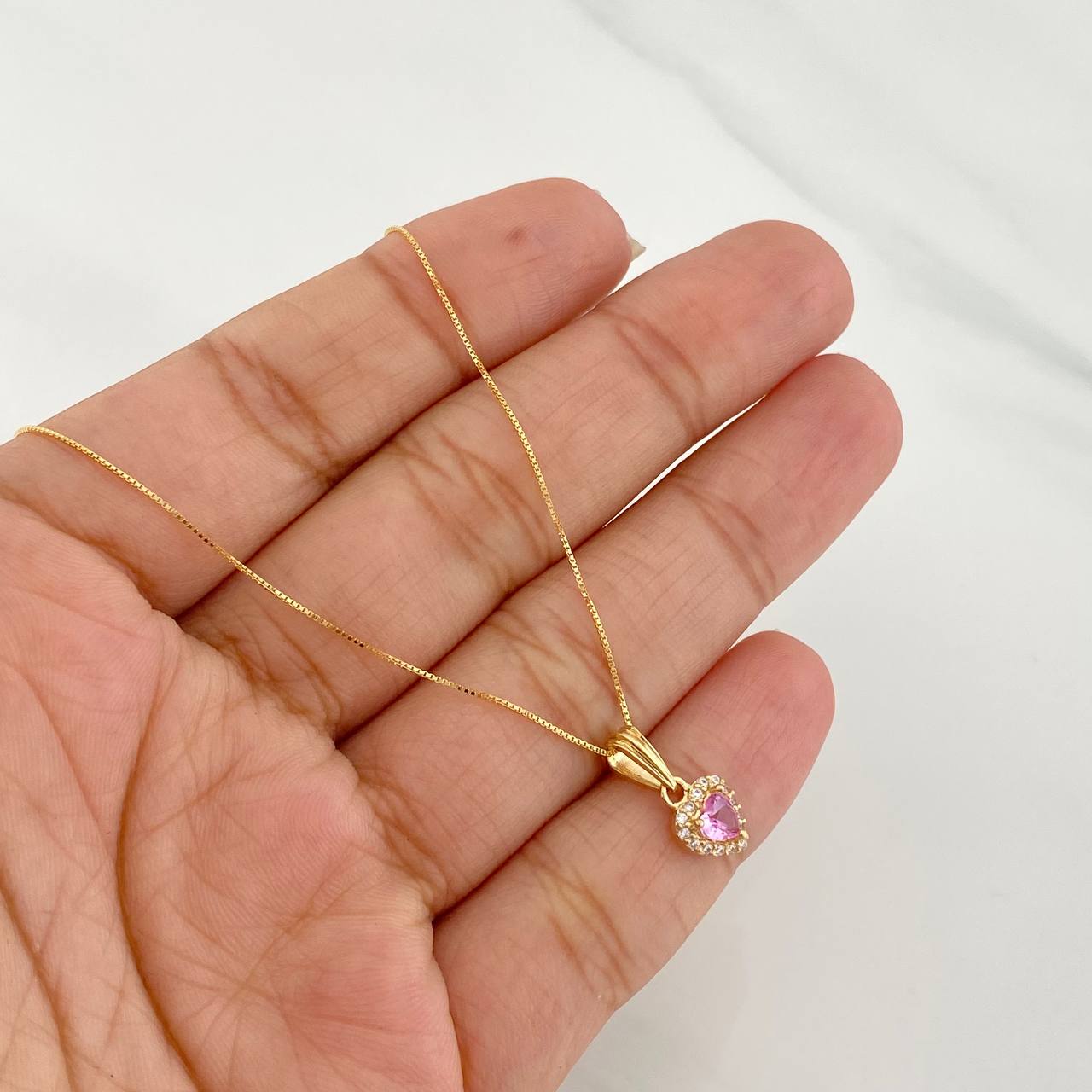 Set Cadena Veneciana + Dije Halo Corazón / 1.75g / 16 in Oro Amarillo 18K