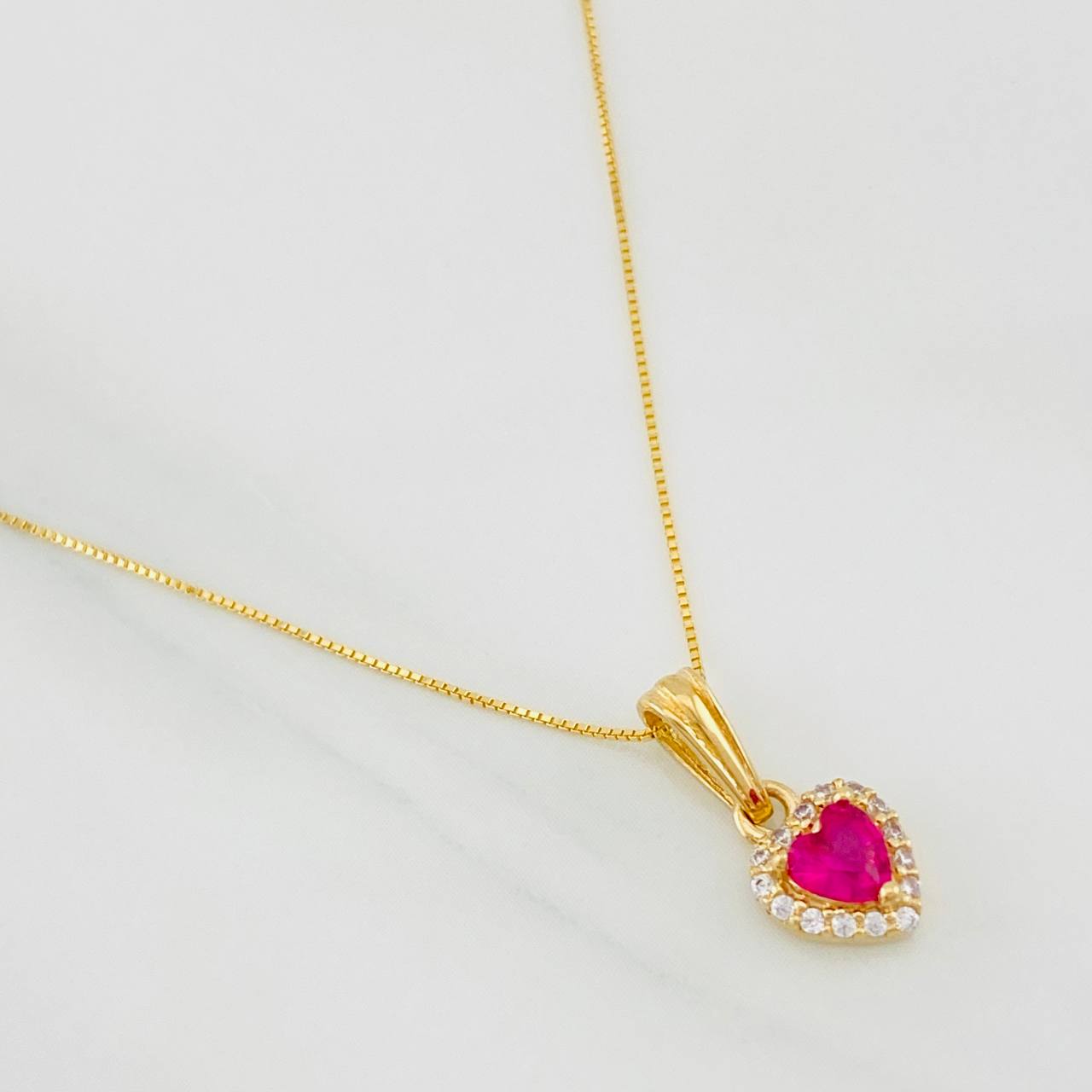 Set Cadena Veneciana + Dije Halo Corazón / 1.7g / 16 in Oro Amarillo 18K