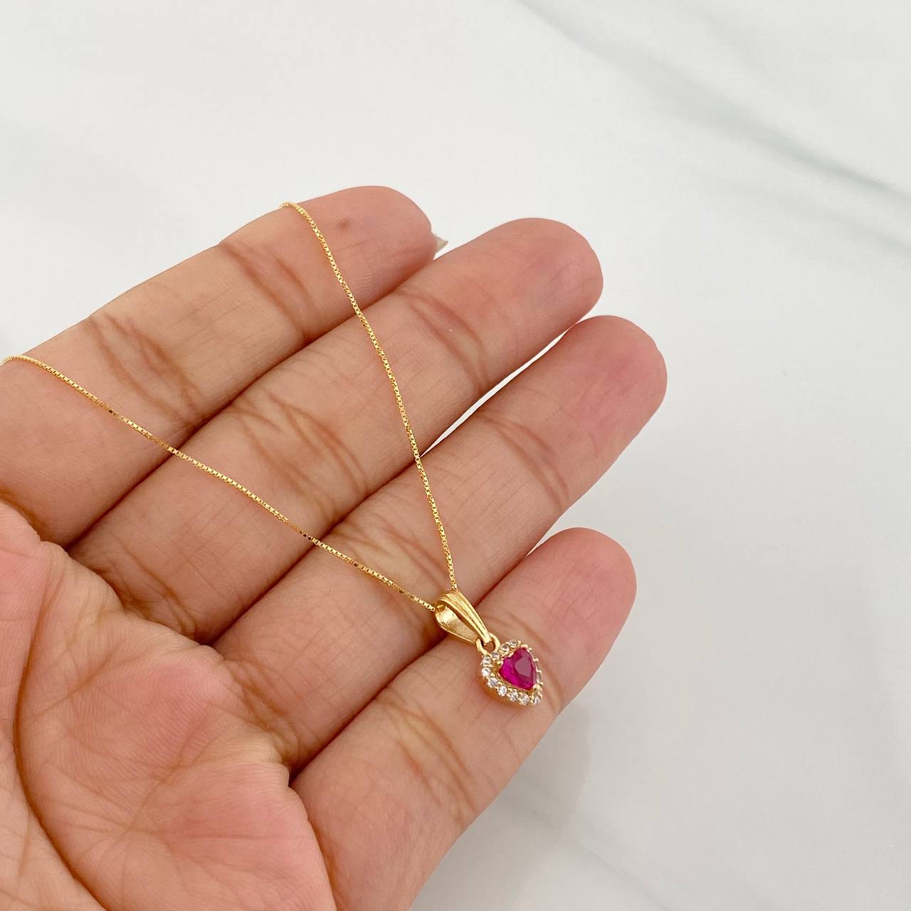 Set Cadena Veneciana + Dije Halo Corazón / 1.7g / 16 in Oro Amarillo 18K