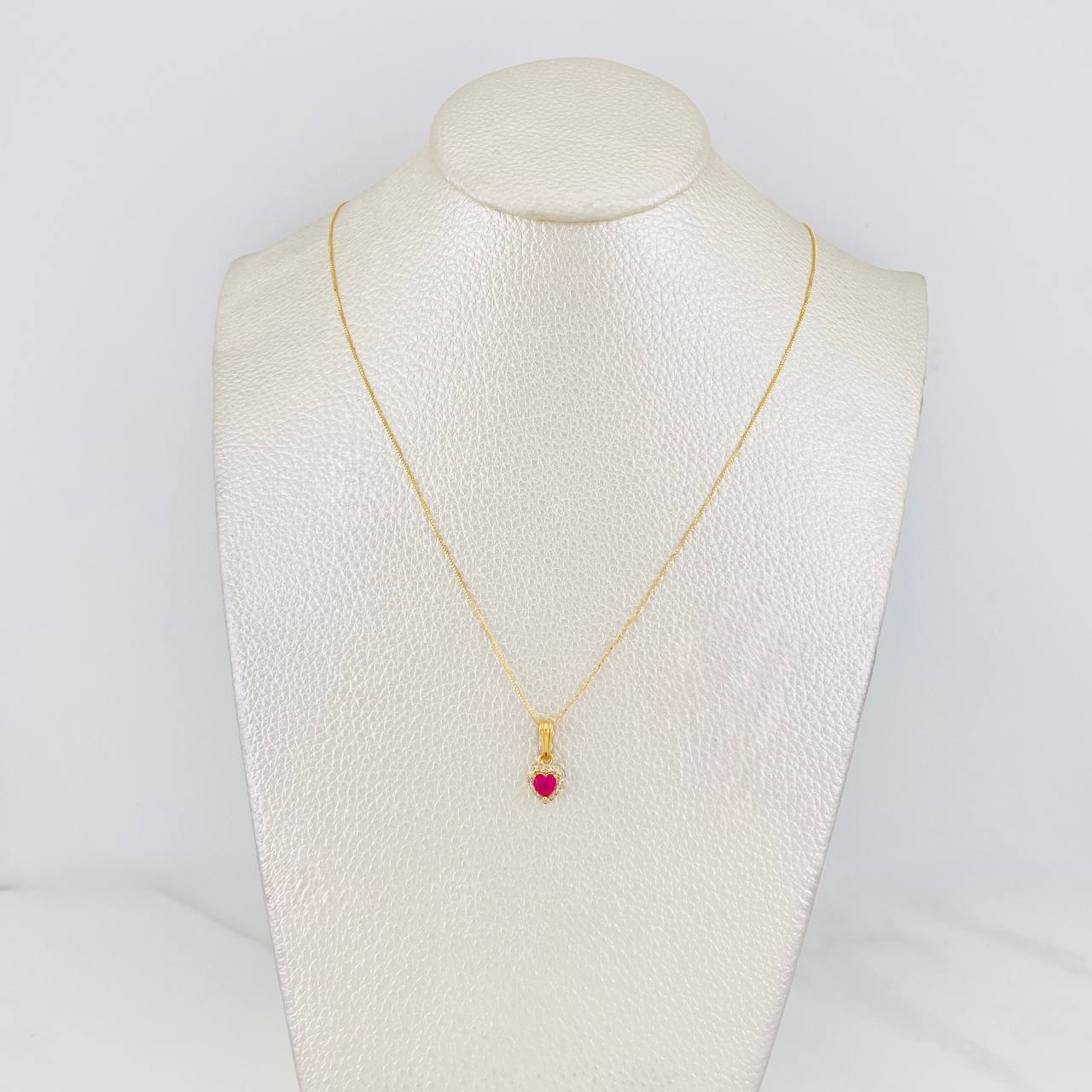 Set Cadena Veneciana + Dije Halo Corazón / 1.7g / 16 in Oro Amarillo 18K